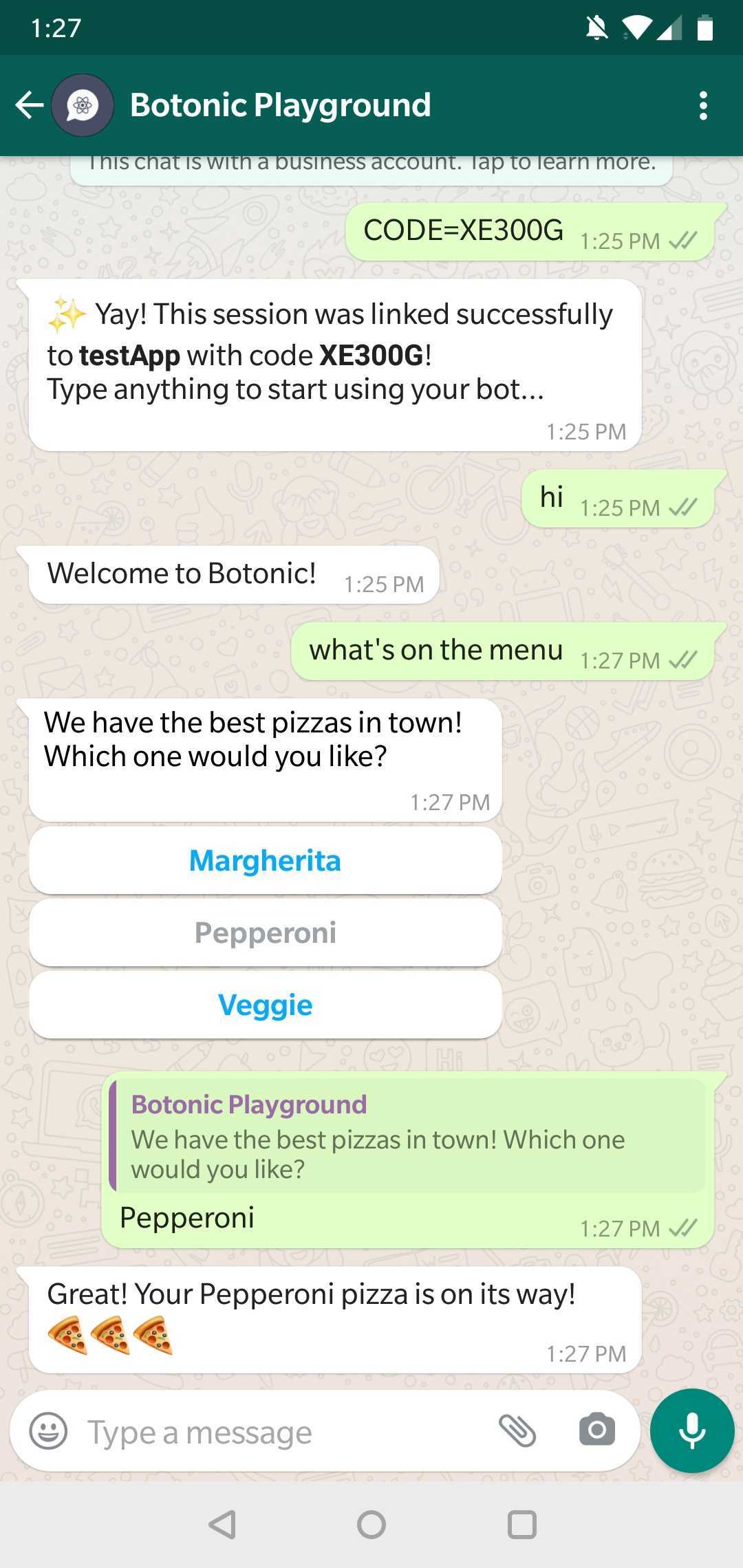 Whatsapp Pizza Bot